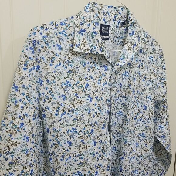 BOGGI MILANO Italian Style Blue 100% Cotton Long Sleeve Button Up sz Large - Picture 2 of 8